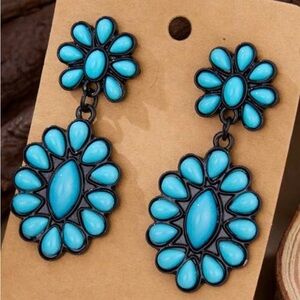 Western Bohemian Style Earrings Blue Floral Drop Earrings - Cowgirl Style